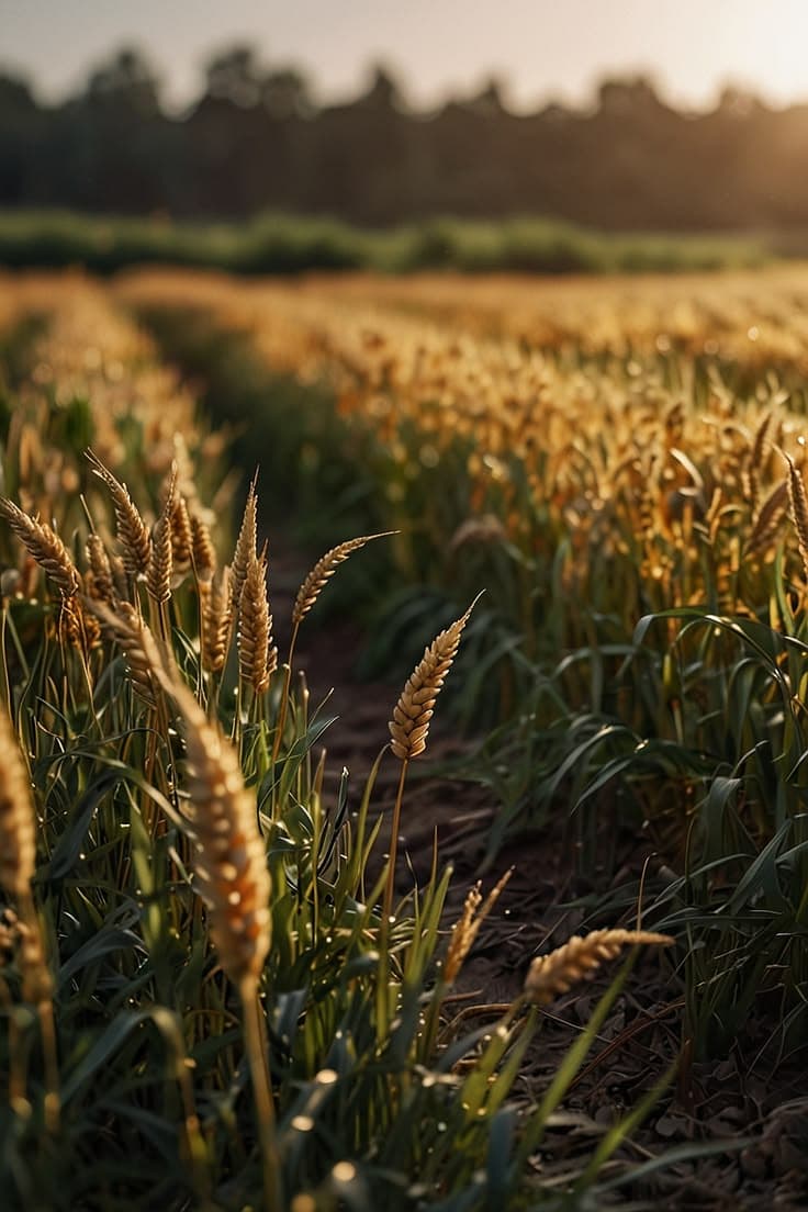 Golden wheat field at sunset